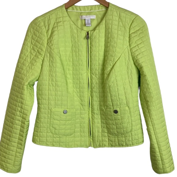 Chico's Chartreuse Yellow Green Quilted Jacket - Picture 2 of 13
